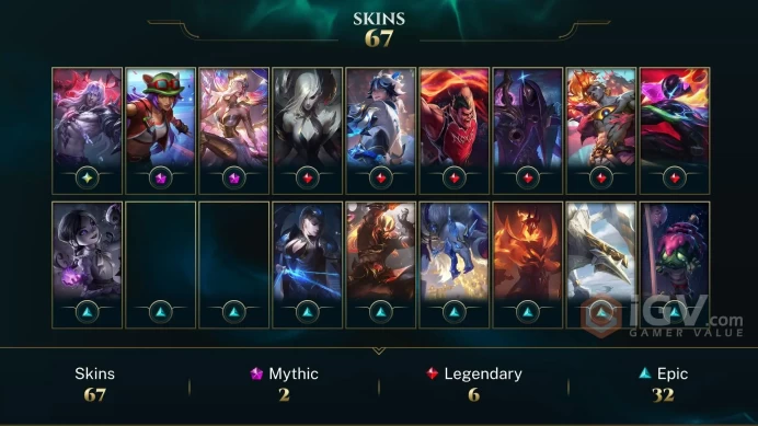 NA 67 Skins | Porcelain Protector Ezreal | Lunar Emperor Thresh | Masque of the Black Rose Elise | Three Honors Shen | J5890