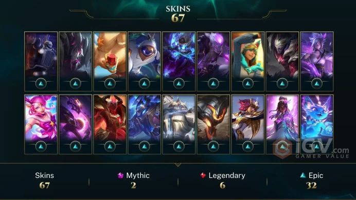 NA 67 Skins | Porcelain Protector Ezreal | Lunar Emperor Thresh | Masque of the Black Rose Elise | Three Honors Shen | J5890