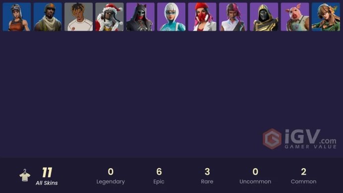  PC/PSN/XBOX  11 SKINS  Santa Dogg  Blitz Knight  Yulejacket  Slayer Juice WRLD  PJ  0 VBUCKS  FKcjv 