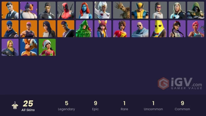 [PC] 25 skins | OG STW | Midas | Meowscles | Fade | Gear Specialist Maya | Storm | Deadpool | Tony Stark | Wolverine | Mystique | Groot | 600 VB