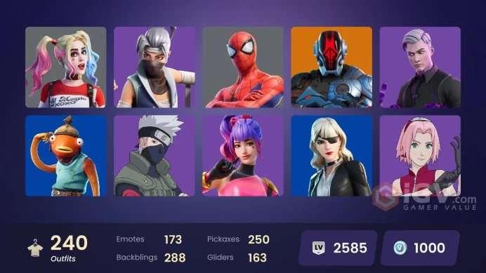 [PC] 240 skins | Dummy Supreme | Joltara | Spider-Man | Spider-Gwen | Geralt of Rivia | Master Chief | Naruto Uzumaki | 800 VB