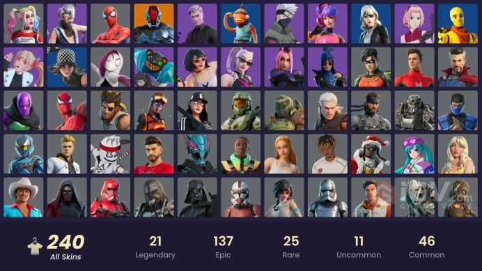 [PC] 240 skins | Dummy Supreme | Joltara | Spider-Man | Spider-Gwen | Geralt of Rivia | Master Chief | Naruto Uzumaki | 800 VB