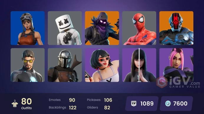[PC] 80 skins | Spider-Man | Peter Griffin | Renegade Raider | Cobalt Snowfoot | Raven | The Cube Queen | The Imagined | Snap | 6800 VB