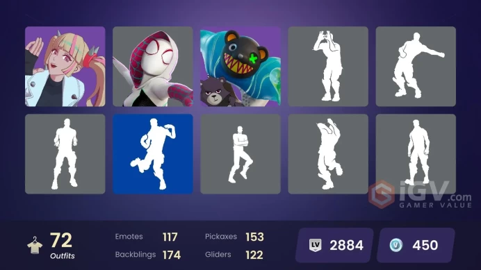 [PC] 72 skins | Spider-Gwen | Geralt of Rivia | The Imagined | The Ageless | Twyn | Nezumi | The Origin | Paradigm (Reality-659) | 450 VB