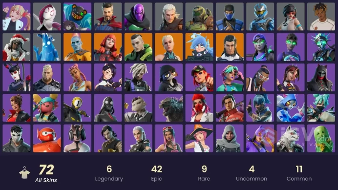 [PC] 72 skins | Spider-Gwen | Geralt of Rivia | The Imagined | The Ageless | Twyn | Nezumi | The Origin | Paradigm (Reality-659) | 450 VB