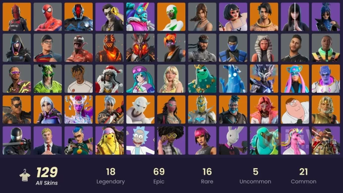 [PC] 129 skins | Lara Croft | Backlash | Spider-Man | Peter Griffin | Snake Eyes | Lina Scorch | Joey | Kymera | Omegarok | 0 VB