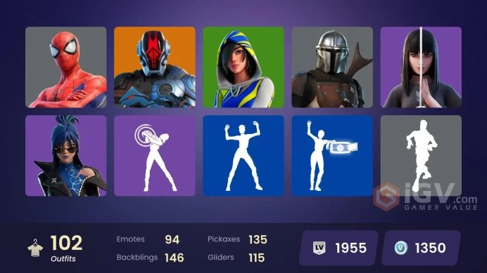 [PC] 102 skins | Leviathan Axe | Spider-Man | Geralt of Rivia | Peter Griffin | FNCS 3:1 Champion | Omegarok | The Cube Queen | 1350 VB