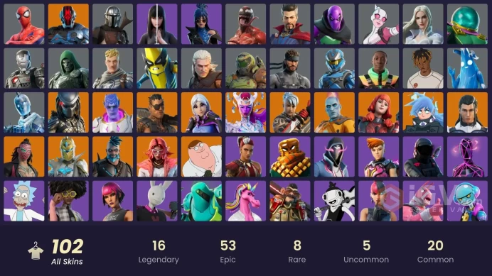 [PC] 102 skins | Leviathan Axe | Spider-Man | Geralt of Rivia | Peter Griffin | FNCS 3:1 Champion | Omegarok | The Cube Queen | 1350 VB
