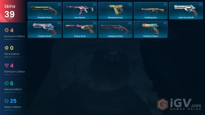 AP | 39 skins | Araxys Vandal | Ruination Phantom | Prime Vandal | Reaver Vandal | Catrina | Genesis Arc | Oni Phantom | Q1790