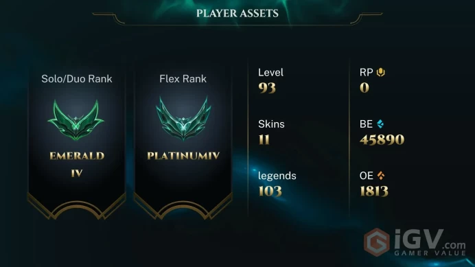 [EUW] S2026 - Emerald 4 -99LP- 51 Winrate - 45K Be - Honor 5 - 103 Champ - 19Skin Shard - Instant Delivery
