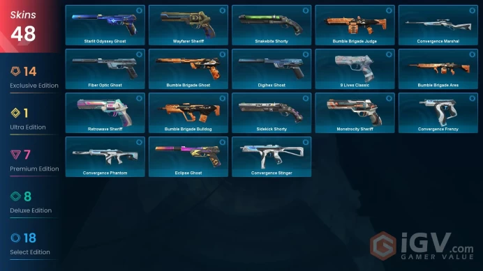 EU 48 skins | Kuronami no Yaiba | Champions 2024 Blade | Champions 2024 Phantom | Evori Dreamwings Ghost | Singularity Vandal | Araxys Vandal | 