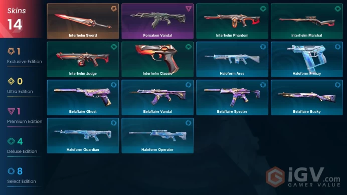 EU Full Access | 14 Skins Interhelm Sword + Forsaken Vandal + Interhelm Phantom + Belaflaire Ghost + Interhelm Judge + more