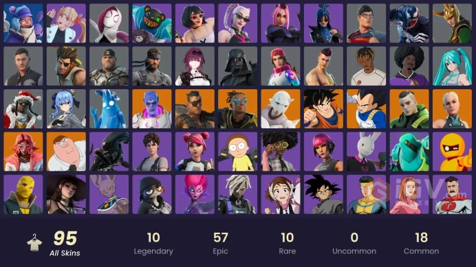 PC/PSN/XBOX | 93 skins | Vegeta | Joey | Peter Griffin | Snap | Kymera | Malik | Son Goku | Valeria | Paradigm (Reality-659) | Twyn | Darth Vade
