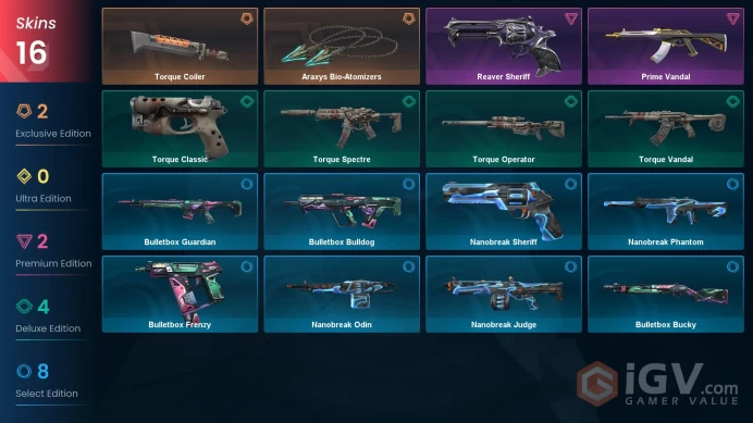 EU+16 skins+12000VP+Araxys Bio-Atomizers+Torque Coiler+Reaver Sheriff+Prime Vandal+No phone.4.6.2