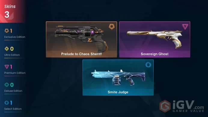 EU | 3 skins | Sovereign Ghost | Prelude to Chaos Sheriff | Smite Judge | G2708