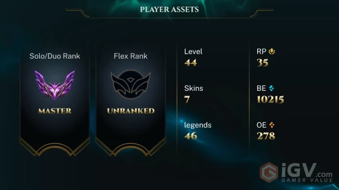 EUW MASTER(22LP) %63WR / 46 CHAMP / 7 GOOD SKINS / 10.2K BE / HONOR 4 / HANDMADE / SAFETY / FULL ACCES / LIFETIME WARRANTY / CHEAP