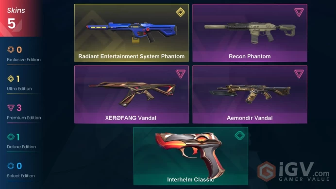 EU Full Access | 5 Skins Aemondir Vandal + Recon Phantom + XERØFANG Vandal + Radiant Entertainment System Phantom + Interhelm Classic