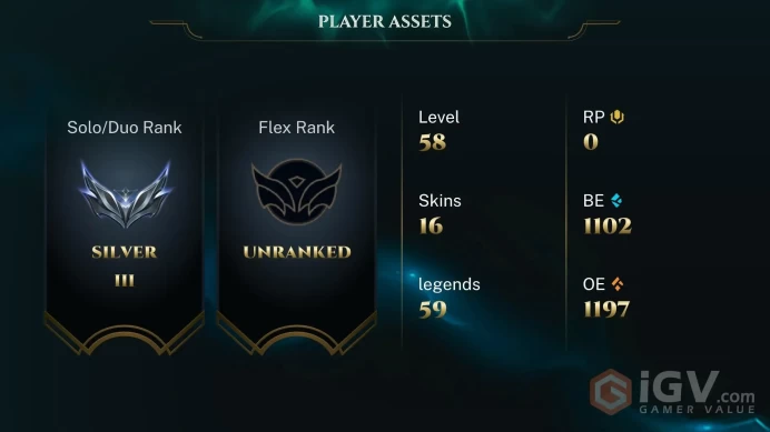  SG  17 SKINS  SILVER 3  59 CHAMPIONS  58 LEVEL  INSTANT DELIVERY  FULL ACCESS  FKWPe 