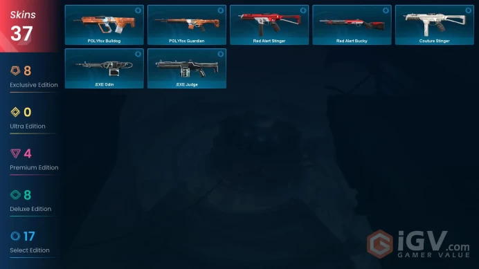 EU Level 1 37 Skins 12 Agents Oni Phantom Oni Phantom Oni Shorty Oni Guardian Glitchpop Frenzy Glitchpop Frenzy Oni S...