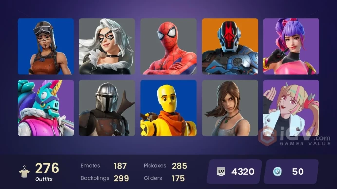FA | 276 skins | Renegade Raider | Andre | Renee | Heron Stance Hero | Victor Elite | Optimus Prime | Snap | Peter Griffin | Mizuki | Joey