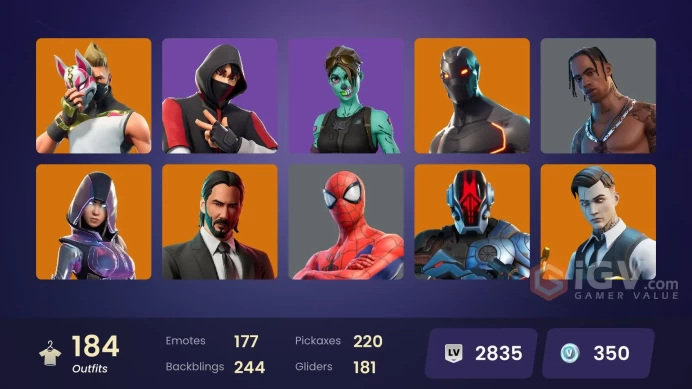 [PC] 183 skins | OG STW | IKONIK | Glow | Travis Scott | Gold Meowscles | Gold Brutus | Gold Midas | Rogue Agent | Point Patroller | John Wick |