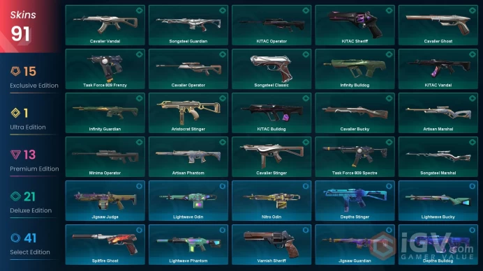 EU / 91 skins / Prime//2.0 Karambit / RGX 11z Pro Firefly / Recon Balisong / Prime Vandal / Reaver Vandal / v42