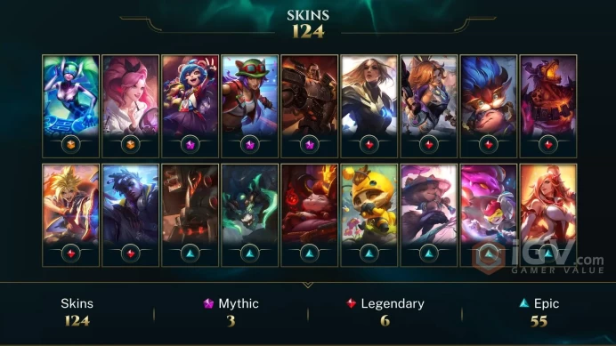 LAS - UNRANKED - IRON MMR - 172 CHAMP - 124 PERFECT SKINS(2 Ultimate, 3 Mythic) - 556K BE -  957 LVL - HANDMADE - FULL ACCES - SAFETY - CHEAP