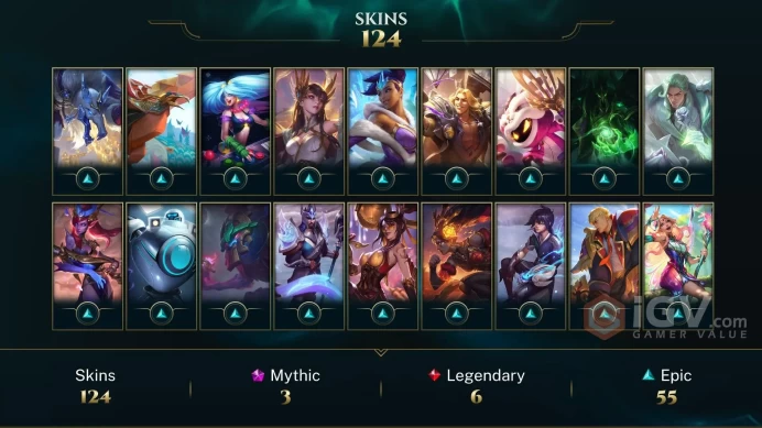 LAS - UNRANKED - IRON MMR - 172 CHAMP - 124 PERFECT SKINS(2 Ultimate, 3 Mythic) - 556K BE -  957 LVL - HANDMADE - FULL ACCES - SAFETY - CHEAP
