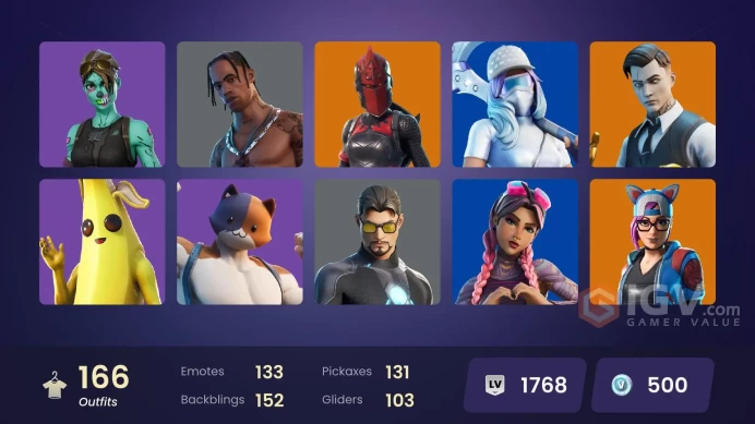 PC/PSN/Xbox/Nintendo 166 skins | Travis Scott | Leviathan Axe | Astro Jack | Pitch Patroller | Gold Brutus | Gold Midas | Zenith | Mizuki | Joey