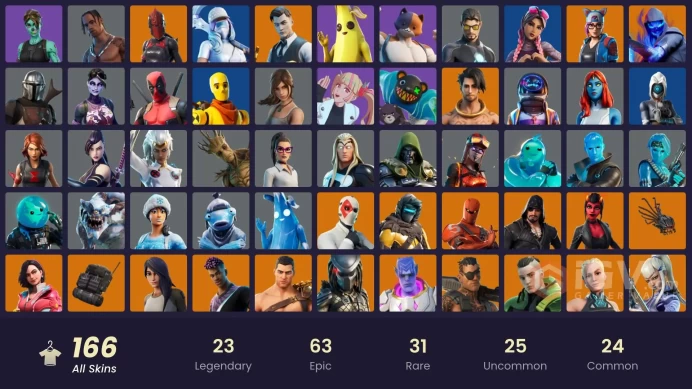 PC/PSN/Xbox/Nintendo 166 skins | Travis Scott | Leviathan Axe | Astro Jack | Pitch Patroller | Gold Brutus | Gold Midas | Zenith | Mizuki | Joey