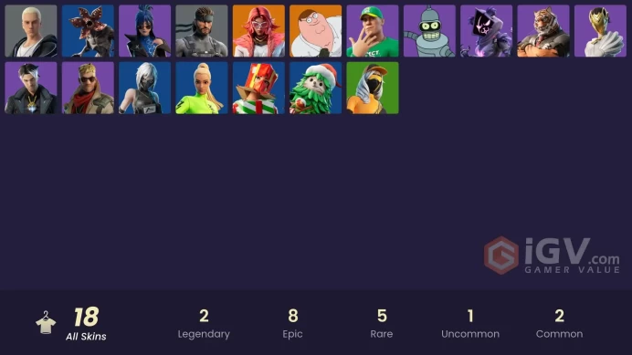  PC  18 SKINS  Peter Griffin  Valeria  Oscar  Solid Snake  Slim Shady  Montague  450 VBUCKS  FN98F 