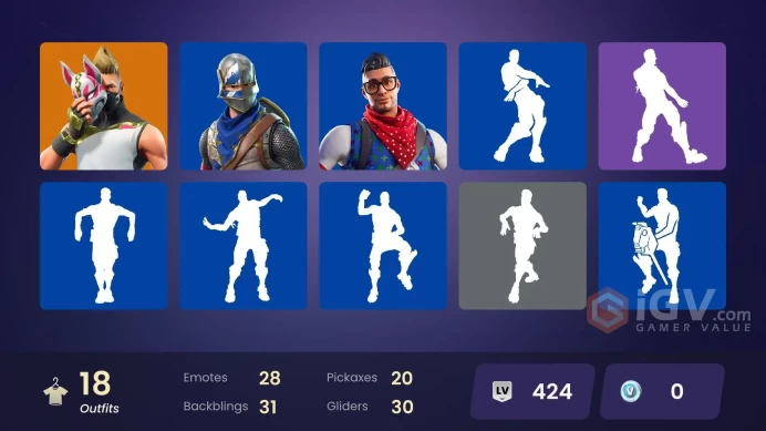  PC  18 SKINS  Drift  Catalyst  Santa Dogg  Blue Striker  Tilted Teknique  Redline  0 VBUCKS  FLAxS 