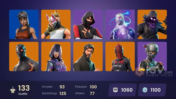 129 skins/full access/ikonik/galaxy/the reaper/take the l/glow/blue squire/omega stage 5/ultimate stw edition