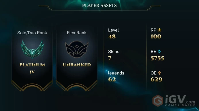 [EUW] | Platinum | Champion 62   | SKIN7  | 6K BE   | Full Access | Instant Delivery |Unverified Email |RR7