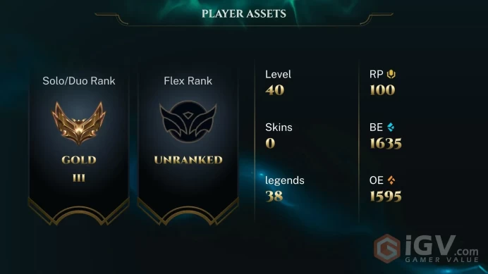 [EUW] | Gold  | Champion 38   | SKIN0  | 2K BE   | Full Access | Instant Delivery |Unverified Email |RR11