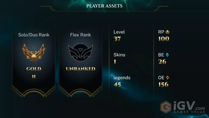 [EUW] | Gold | Champion 45   | SKIN1  | 0K BE   | Full Access | Instant Delivery |Unverified Email |RR10