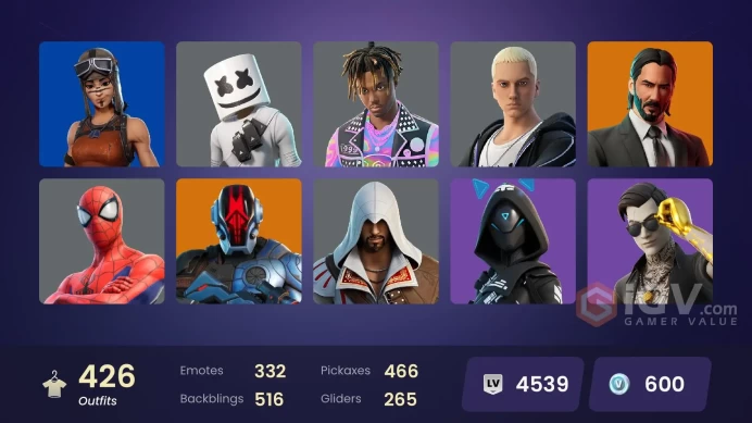 [ALL PLATFORMS]-426 Skin-Huntmaster Saber-Ezio Auditore-Lara Croft-Juice WRLD-Iron Man Mk 45-Black Widow Outfit-Renegade Raider-FULL ACCESS-
