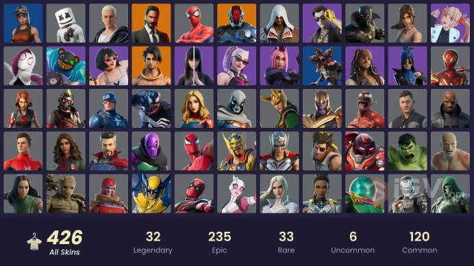 [ALL PLATFORMS]-426 Skin-Huntmaster Saber-Ezio Auditore-Lara Croft-Juice WRLD-Iron Man Mk 45-Black Widow Outfit-Renegade Raider-FULL ACCESS-