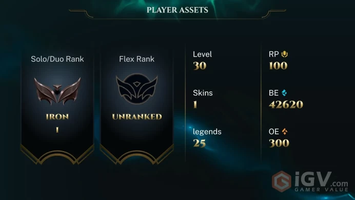 [ EUW ] IRON IV 0LP ◈ 20 Losses ◈ Low mmr ◈ True iron 4 ◈ High Losses ◈Smurf ◈ lvl 30 ◈ 5K To 55K Blue Essence ◈ 1-6 Premium Skins ◈ IRON 4