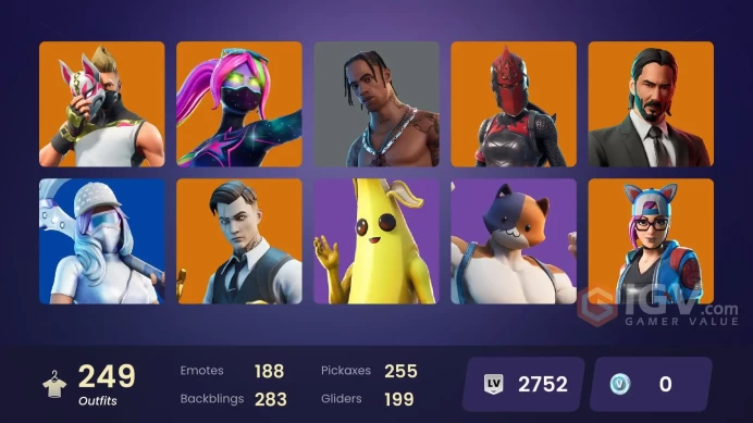 248 skins/full access/travis scott/merry mint axe/OG paradigma/gold midas/gold tntina/gold brutus/deluxe stw/rare emotes