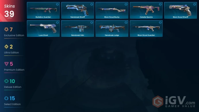 NA | 39 skins | Prime//2.0 Karambit | Radiant Crisis 001 Baseball Bat | Singularity Vandal | Torque Coiler | X7817