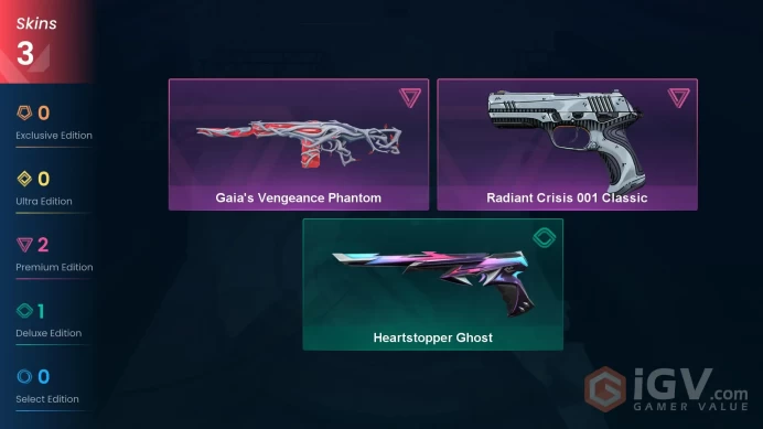 EU | 3 skins | Gaia's Vengeance Phantom | Radiant Crisis 001 Classic | Heartstopper Ghost | Y5099