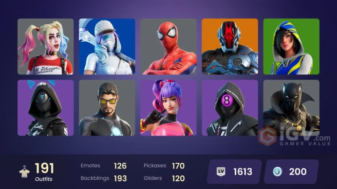 [ALL PLATFORMS]-191 Skin-171 Pickaxe-Trinity Trooper-FNCS 3:1 Champion-Modena Icon-Harley Quinn-Lace-Black Widow (Snow Suit)-FULL ACCESS-