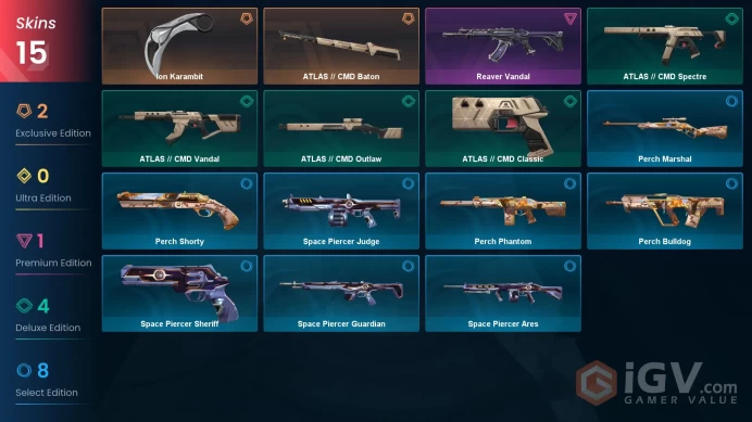 EU Full Access | 15 Skins Ion Karambit + Reaver Vandal + ATLAS // CMD Baton + Perch Phantom + Space Piercer Judge + more 