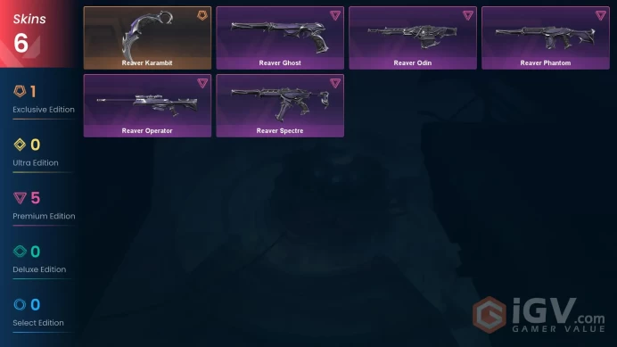 EU Full Access | 6 Skins Reaver Karambit + Reaver Phantom + Reaver Ghost + Reaver Odin + Reaver Operator + Reaver Spectre | Platinum 1 Last Rank