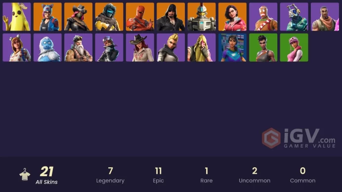 21 skins | Candy Axe | Blackheart | Sentinel | Calamity | Lynx | Rox | Hybrid | Zenith | Merry Marauder | DJ Yonder | Trog | Vega | Sgt. Winter