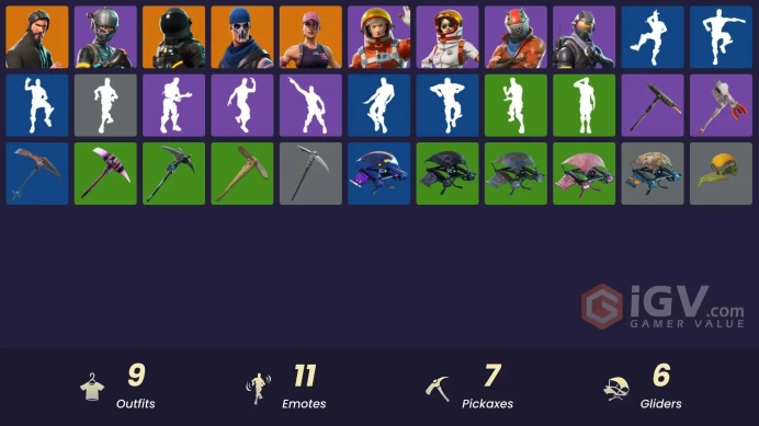 9 skins | The Reaper | Elite Agent | Take The L | Ride The Pony | Rogue Agent | Dark Voyager | Mission Specialist | Rust Lord | Moonwalker