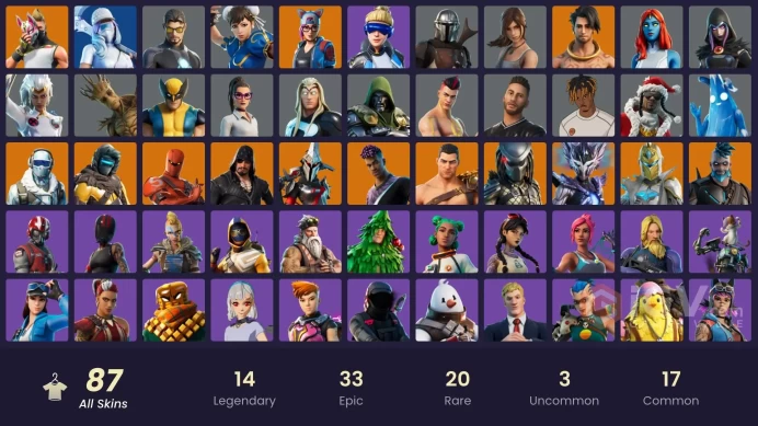  PC/PSN  87 SKINS  Omegarok  Raz  Zenith  Mandalorian  Menace  Blackheart  1900 VBUCKS  FOkyi 