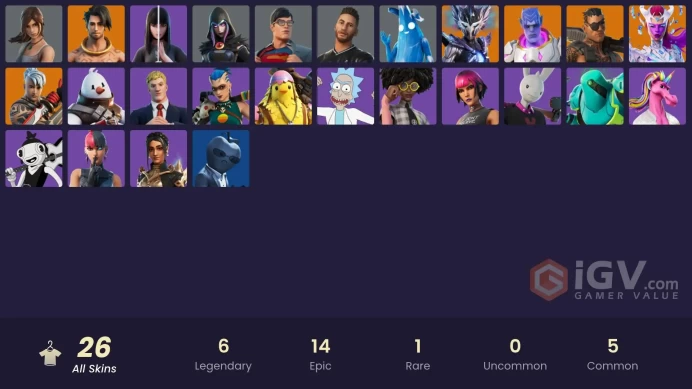  PC  26 SKINS  The Cube Queen  Raz  Kymera  Spire Assassin  Joey  Ronin  1300 VBUCKS  FP30Z 