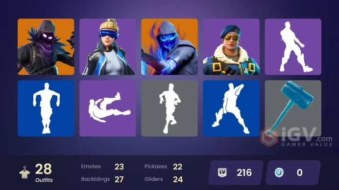  PC  28 SKINS  Raven  Fusion  Catalyst  Sentinel  Frostbite  Rox  Red Strike  0 VBUCKS  FPj2z 
